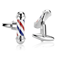 Men's Cuff Links Barber's Pole Barber Pair of Cufflinks Silver White - Stainless Steel Men Cufflinks