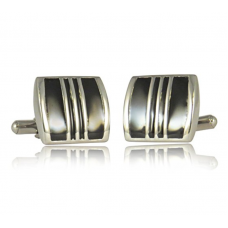 Striped Black Enamel Stainless Steel Cufflinks