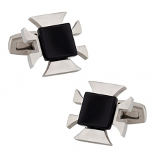 Onyx and Stainless Steel Cufflinks with Matte Finish 