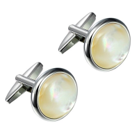  Stainless Steel Men's Round Cufflinks with Real Shell 