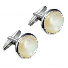  Stainless Steel Men's Round Cufflinks with Real Shell 