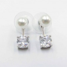 Pearl and Crystal CZ 316L Stainless Steel Ear Studs - BJ062