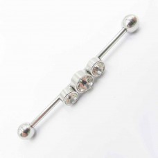 Body Jewelry Crystal CZ Stainless Steel Industrial Barbell - BJ196