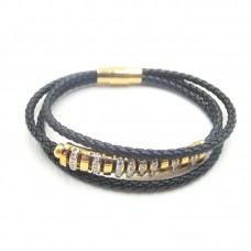 Stainless Steel Leather Bracelet Bangle - B370