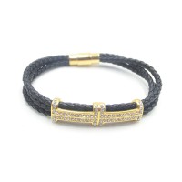 Stainless Steel Leather Bracelet Bangle - B372