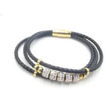 Stainless Steel Leather Bracelet Bangle - B374