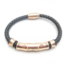 Stainless Steel Leather Bracelet Bangle - B380