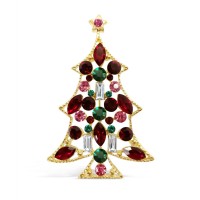 Crystal gold plate christmas tree pin stainless steel brooch - BR080