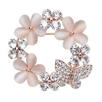 Rhinestone Opal Cute Butterfly Flower Stainless Steel Brooch White Gift for Valentine's Day- BR082