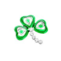 Irish Saint Patrick's Day Shamrock Lacquer Rhinestone Brooch - BR088