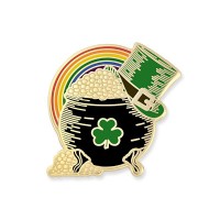 Gold Irish Top Hat Rainbow St. Patrick's Day Enamel Lapel Pin - BR090