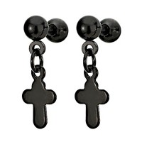 Pair Stainless Steel Black Dangling Cross Screw Stud Earrings for Mens Womens, Screw Back