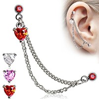 Heart 316L Surgical Steel Double Chained Cartilage Earring 