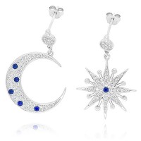 Stainless Steel Cubic Zirconia Moon and Star Celestial Drop and Dangle Earrings