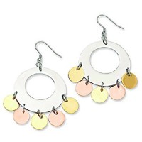 Stainless Steel and Yellow and Rose Color Fancy Dangle Earrings