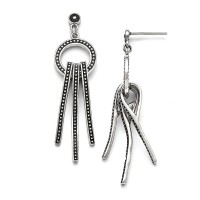 Stainless Steel Polished and Antiqued Post Dangle Earrings