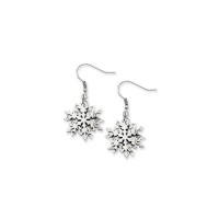 Stainless Steel Polished Snowflake Dangle Earrings