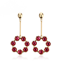 One Pair Women's Charm Pink Rhinestone Stainless Steel Ear Drop Dangle Earrings