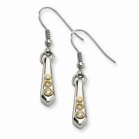 Stainless Steel Polished & Yellow IP-plated CZs Dangle Earrings