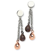 Stainless Steel Rose & Brown IP plated Teardrops Post Earrings