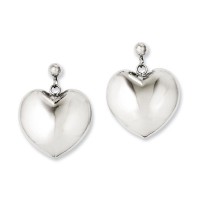 Stainless Steel Polished Puff Heart Post Dangle Earrings