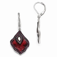 Stainless Steel Polished Black Ip-plated Enamel Crystal Mop Earrings