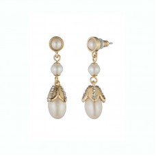 Pearl Glam Pave Pearl Linear Pierced Drop Earrings - E561