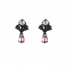 Pearl Gemstone Cluster Clip Earrings - E565