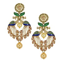 Attractive Peacock Design Pearl Stainless Steel Drop Earrings For Women