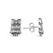 Oxidized Silver Owl Studs Stainless Steel Earrings - E582