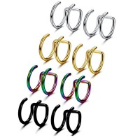 A2A 4-12 Pcs Mens Womens Stainless Steel Ear Cuff Earrings Cartilage Earrings Hoop Lip Ring Clip On Non-Pierced