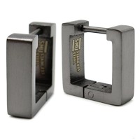 Stainless Steel Square Shape Hoop Huggie Mens Earrings Silver Black Gunmetal 12mm