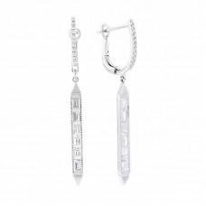 Silver color baguette crystal stainless steel drop earrings - E792