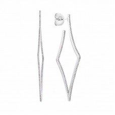 Silver color CZ open curved diamond shape drop earrings - E794