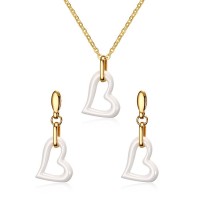 Stainless Steel Strip Necklace & Earrings Heart Jewelry Sets for Women Girls  - JS035