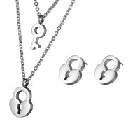 Stainless Steel Lock & Key Pendant Necklace and Stud Earrings Jewelry Set - JS040