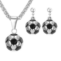 Women's Ball Earrings & Soccer Pendant Necklace Set With 22 Inch Chain - JS042