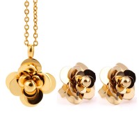 Stainless steel Charm Rose Flower Jewelry Sets For Women Necklace Earrings Jewelry Sets - JS043