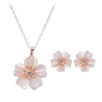 Flowers Opal Dress Fashion Wedding Banquet Jewelry Sets Stainless Steel Jewelry Necklace & Earrings - JS044