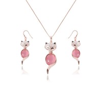 Women Stainless Steel Jewelry Sets Fashion Cute Fox Pendant Necklaces & Stud Earrings - JS045