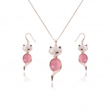 Women Stainless Steel Jewelry Sets Fashion Cute Fox Pendant Necklaces & Stud Earrings - JS045