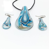 Retro Stereo Stained Glass Necklace Earrings Stainless Steel Jewelry Set Party Gift Collection - JS049