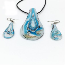 Retro Stereo Stained Glass Necklace Earrings Stainless Steel Jewelry Set Party Gift Collection - JS049