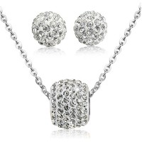 Stainless Steel Cubic Zirconia Necklace for Women Ball Stud Earrings Jewelry Set Elegant - JS001