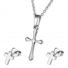 Stainless Steel Cross Necklace and Earrings Jewelry Set - JS014