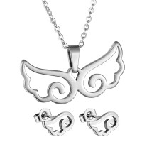 Stainless Steel Angel Wings Necklace and Earrings Jewelry Set - JS015