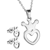 Stainless Steel Heart Necklace and Earrings Jewelry Set - JS016