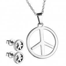 Stainless Steel World Peace Necklace and Earrings Jewelry Set - JS018