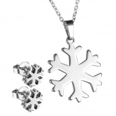 Stainless Steel Snowflake Necklace and Earrings Jewelry Set - JS019