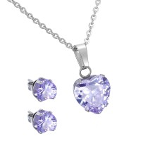 Stainless Steel Cubic Zirconia Love Heart Pendant Necklace Earrings Jewelry Set - JS022